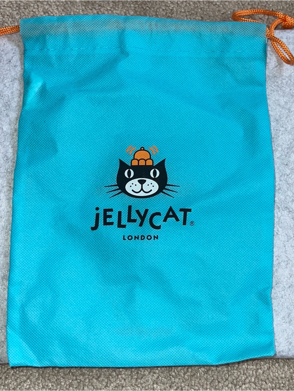 Jellycat Turquoise Drawstring Pouch with Orange Cords